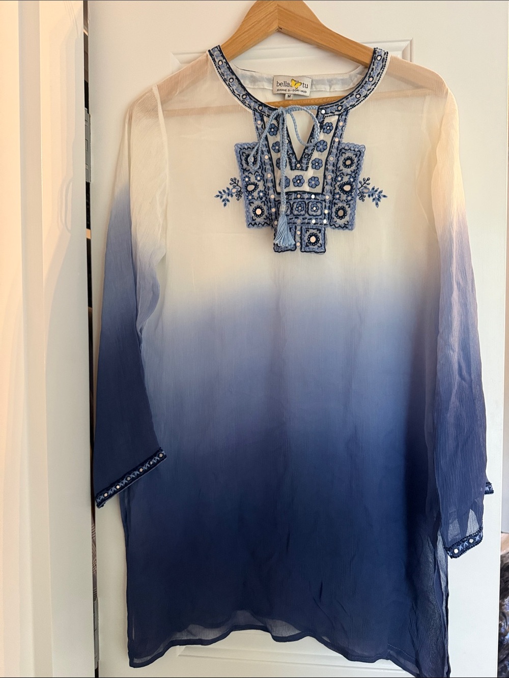 Bella Tu Ombre Blue Embroidered Tunic